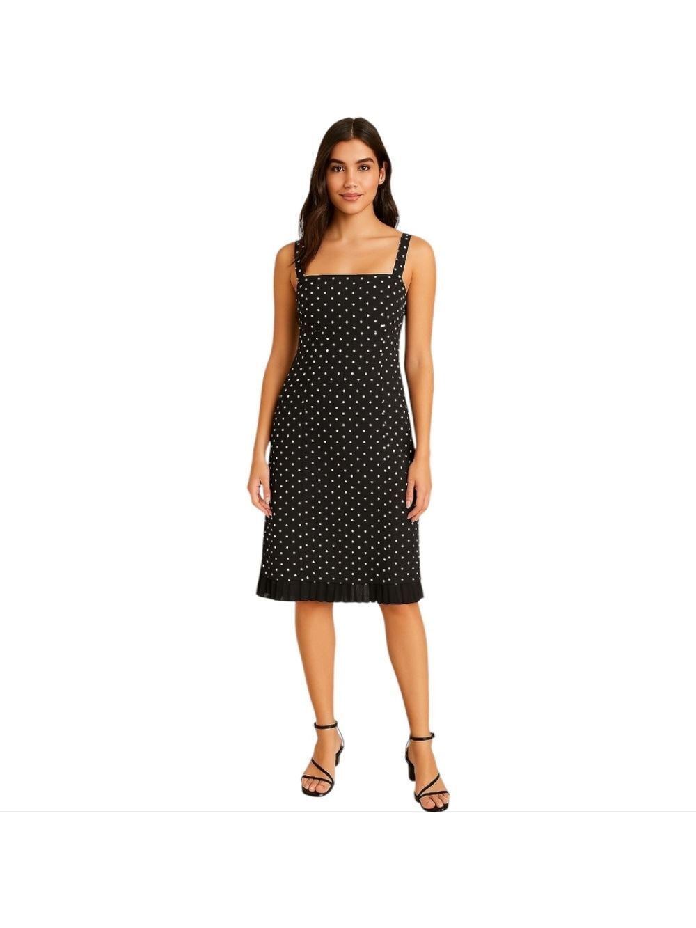 TAHARI Black with white polka dots, cotton/spandex lined sundress, size 14P
